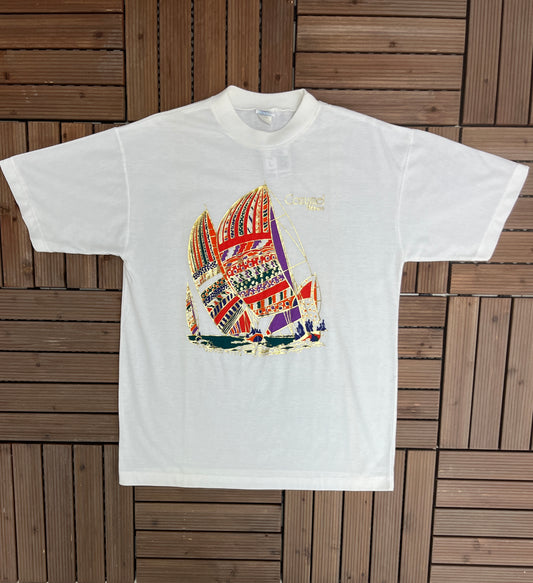 Cozumel, Mexico Graphic Tee | Size Large | Vintage 1990s Single Stitch Tourist White T-Shirt | Free Shipping to USA |