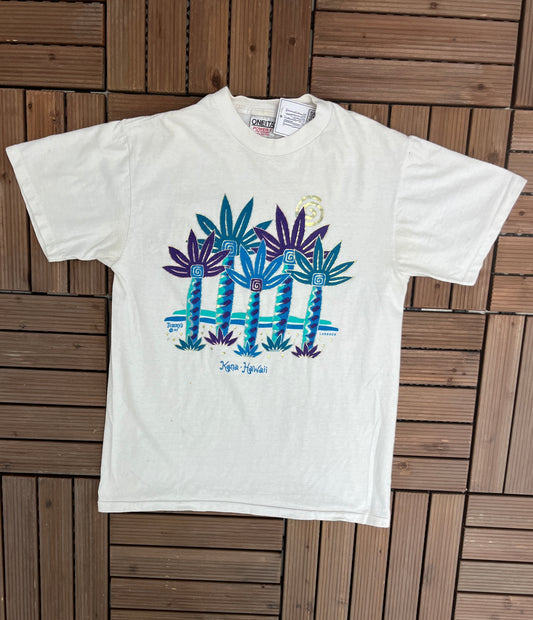 Kona, Hawaii Graphic Tee | Size Medium | Vintage 1990s Single Stitch Promotional Tourist White T-Shirt | Free Shipping to USA |