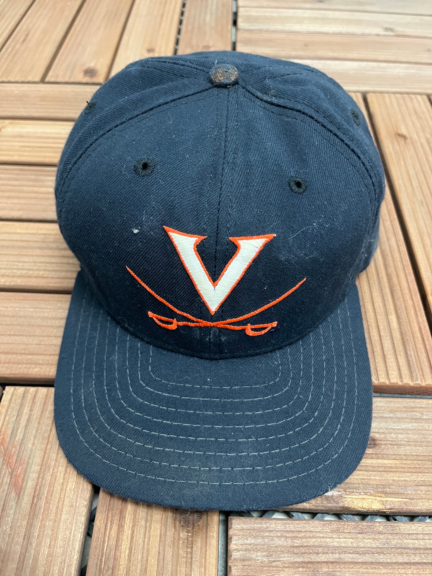 Virginia Cavaliers Graphic Hat | Snap Back | Vintage 1990s Made in USA Blue College Cap |