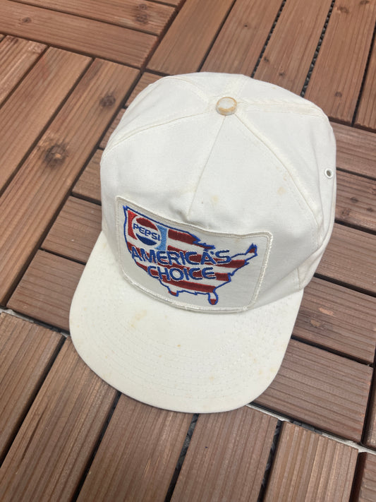 Pepsi America's Choice Graphic Hat | One Size With A Snap Back | Vintage 1990s Promotional White Cap | Made in USA | Free Shipping to USA |