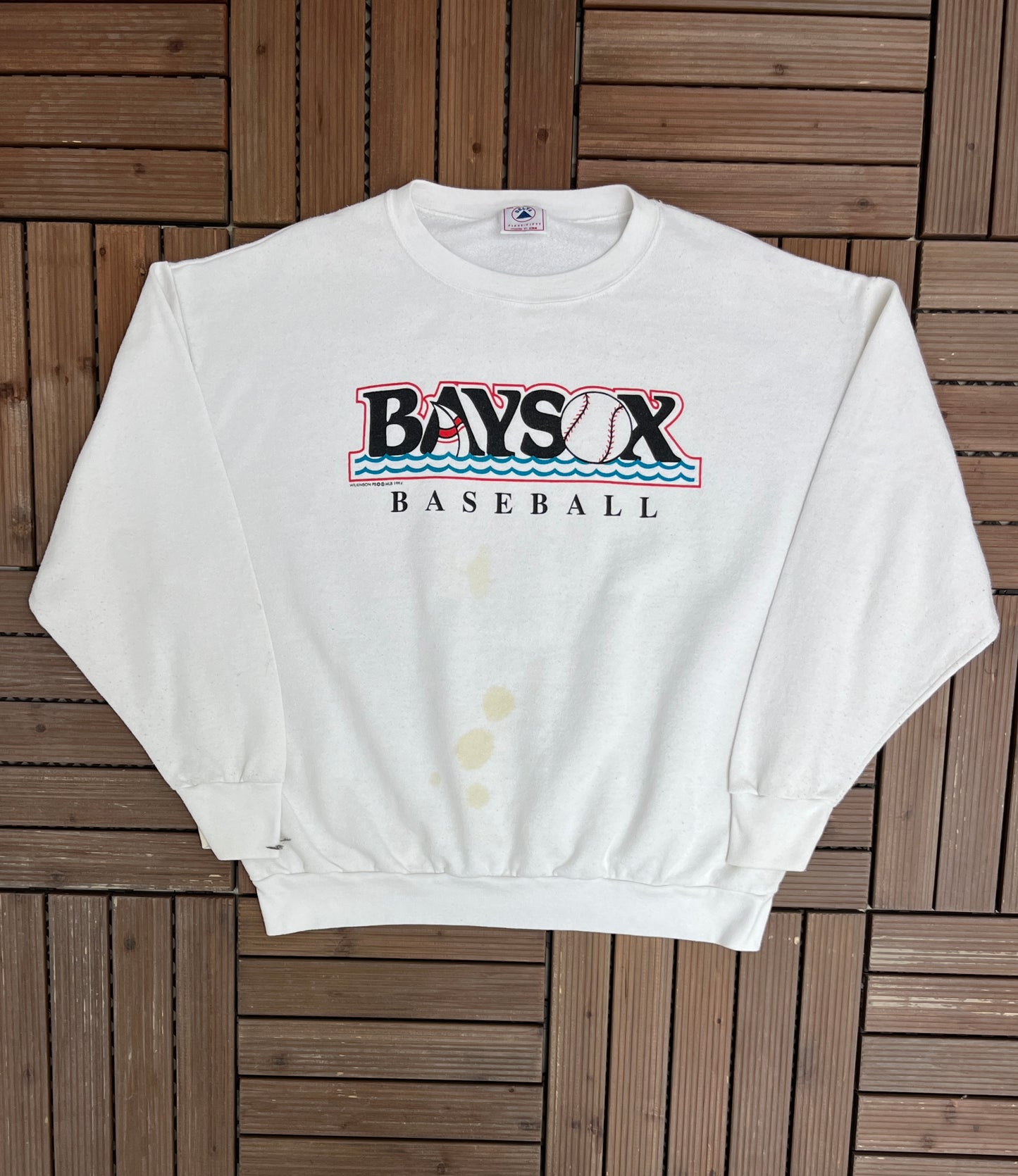 Bowie Baysox Baseball Graphic Crewneck | Size XX-Large | Vintage 1990s MiLB Baseball White Sweater | Made in USA |