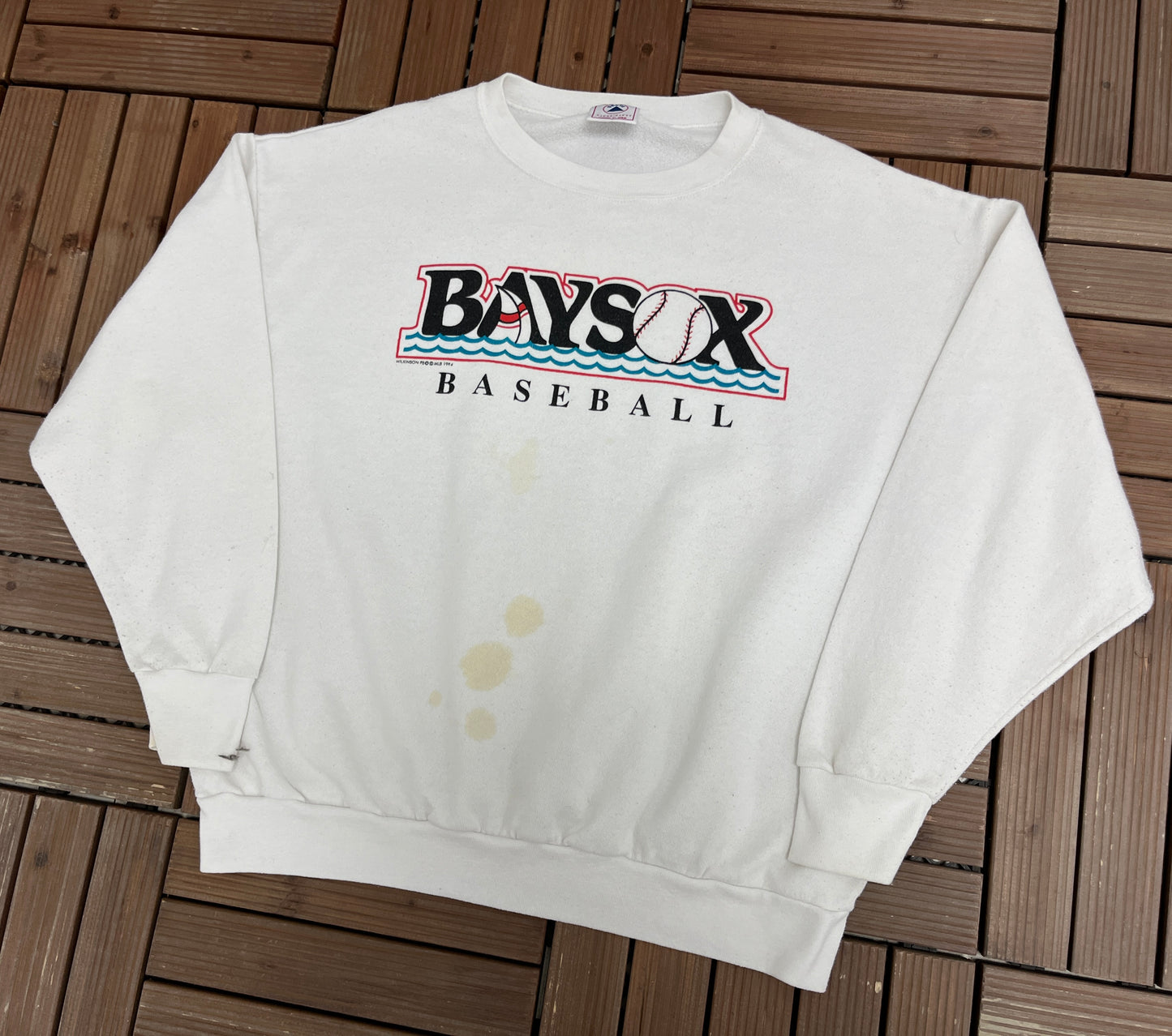 Bowie Baysox Baseball Graphic Crewneck | Size XX-Large | Vintage 1990s MiLB Baseball White Sweater | Made in USA |