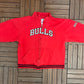 Chicago Bulls Stitched Graphic Sweater | Size X-Large | Vintage 2000s NBA Basketball Full Zip Red Sweatshirt |