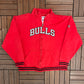 Chicago Bulls Stitched Graphic Sweater | Size X-Large | Vintage 2000s NBA Basketball Full Zip Red Sweatshirt |