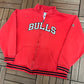 Chicago Bulls Stitched Graphic Sweater | Size X-Large | Vintage 2000s NBA Basketball Full Zip Red Sweatshirt |