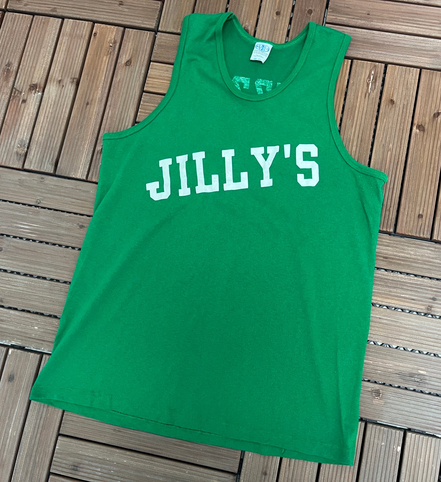 Jilly's Pizza Express Graphic Tee | Size Large | Vintage 1990s Single Stitch Green Tank Top T-Shirt |