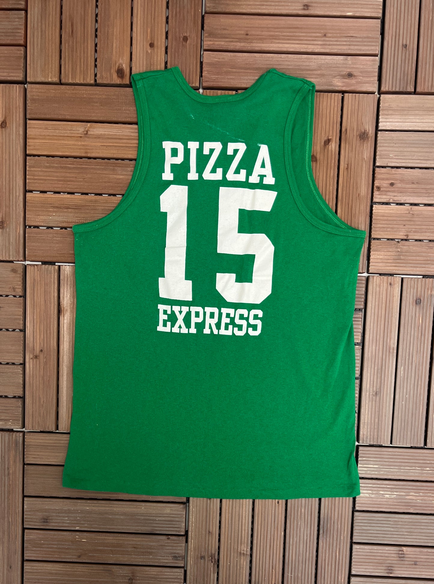 Jilly's Pizza Express Graphic Tee | Size Large | Vintage 1990s Single Stitch Green Tank Top T-Shirt |