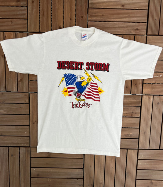 Operation Desert Storm Graphic Tee | Size Medium | Vintage 1990s Promotional White T-Shirt | Made in USA | Free Shipping to USA |