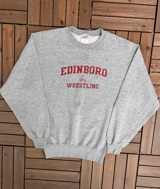 Edinboro Fighting Scots Wrestling Graphic Crewneck | Size Medium | Vintage 1990s University Grey Sweater | Free Shipping to USA |