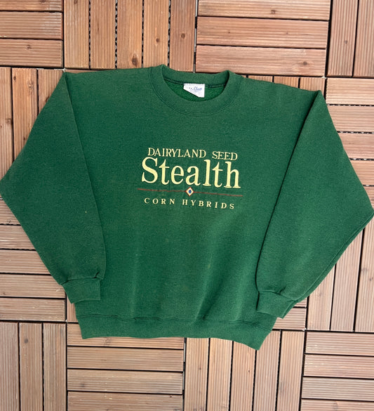 Dairyland Seeds Stealth Corn Hybrid Graphic Crewneck | Size Large | Vintage 1990s Promotional Green Sweater | Free Shipping to USA |