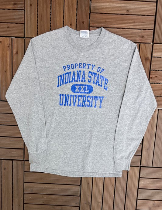 Property of Indiana State University Graphic Tee | Size Medium | Vintage 2000s College Sports Grey T-Shirt | Free Shipping to USA |