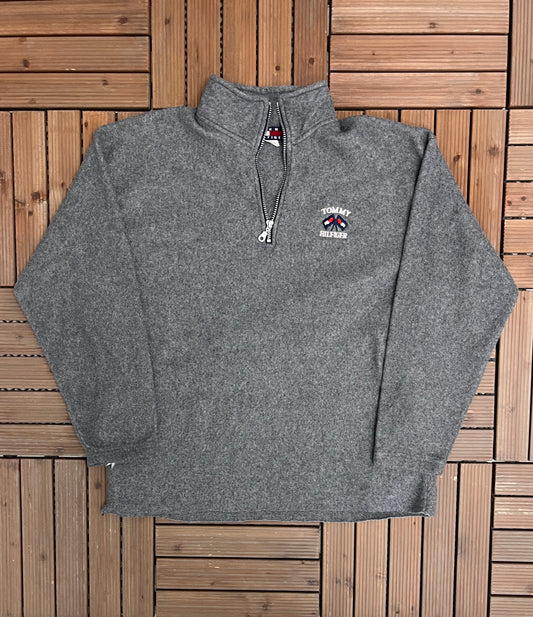 Tommy Hilfiger Embroidered Fleece Sweater | Size X-Large | Vintage 2000s Branded Grey Fleece |