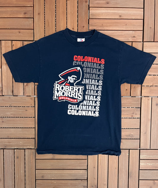 Robert Morris Colonials Graphic Tee | Size Medium | Vintage 2000s College Sports Blue T-Shirt |
