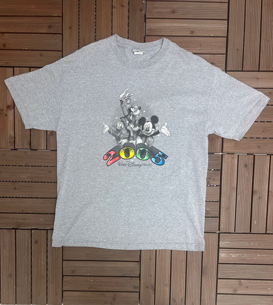 Walt Disney World 2005 Graphic Tee | Size X-Large | Vintage 2000s Disney Cartoon Grey T-Shirt |