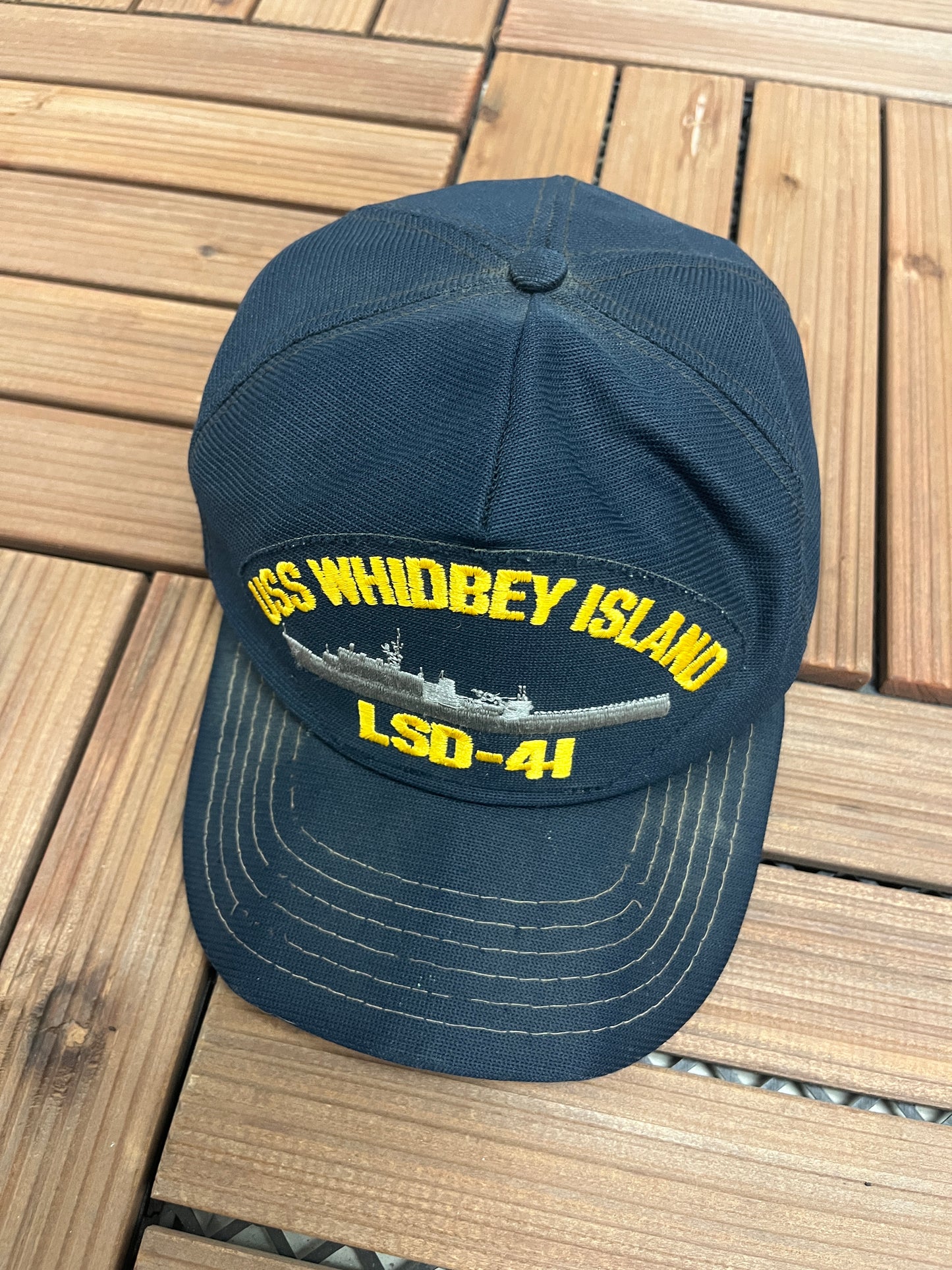 USS Whidbey Island LSD-41 Graphic Hat | Snap Back | Vintage 1990s Military Blue Cap |