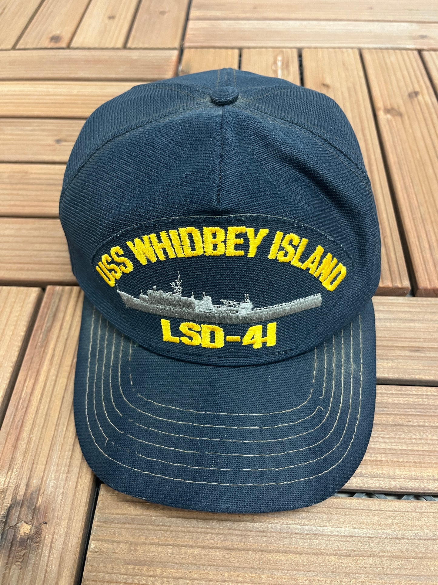 USS Whidbey Island LSD-41 Graphic Hat | Snap Back | Vintage 1990s Military Blue Cap |