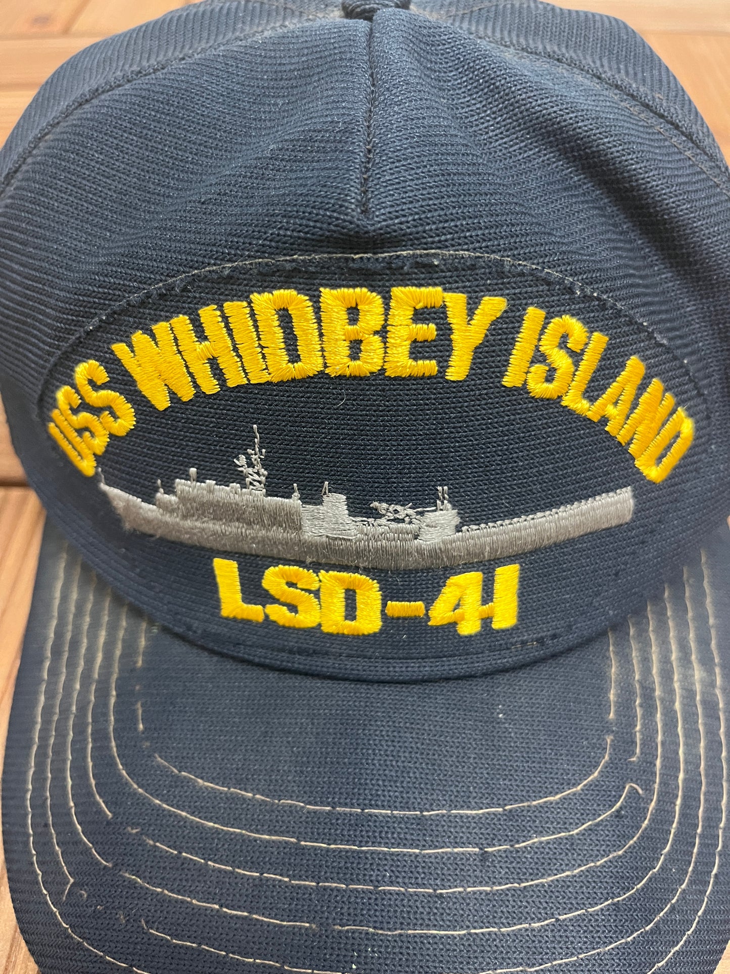 USS Whidbey Island LSD-41 Graphic Hat | Snap Back | Vintage 1990s Military Blue Cap |