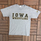 Iowa Hawkeyes Wrestling Graphic Tee | Size Small | Vintage 1990s Made in USA Grey T-Shirt |
