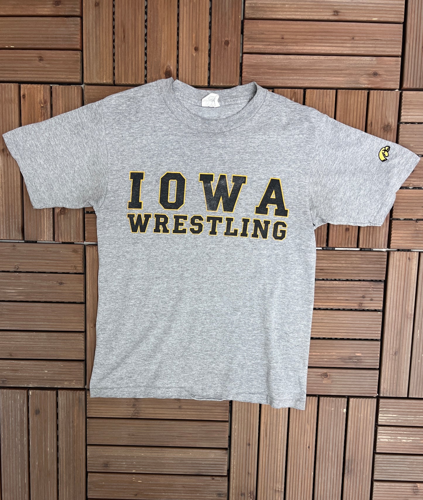 Iowa Hawkeyes Wrestling Graphic Tee | Size Small | Vintage 1990s Made in USA Grey T-Shirt |