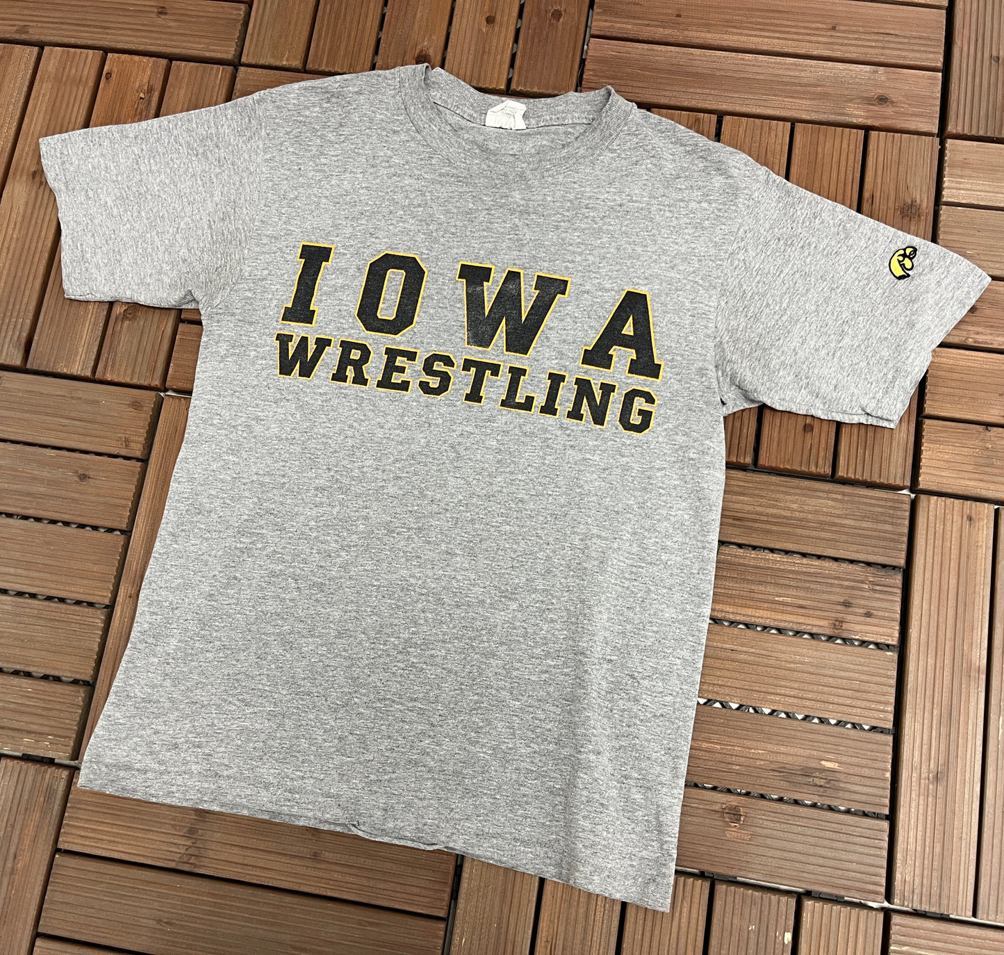 Iowa Hawkeyes Wrestling Graphic Tee | Size Small | Vintage 1990s Made in USA Grey T-Shirt |