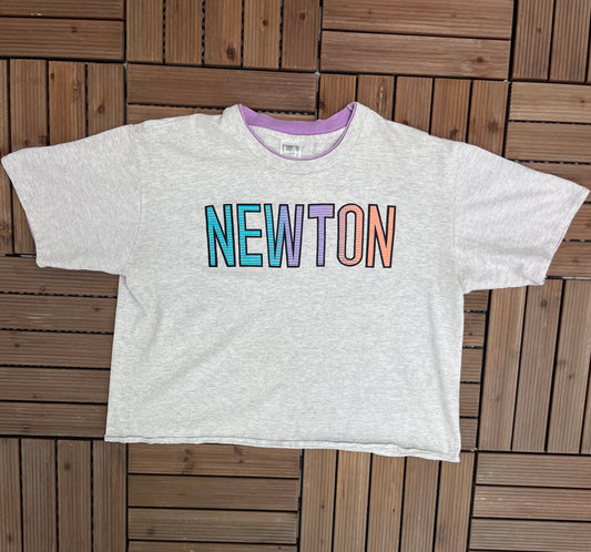 Newton Spell Out Graphic Tee | Size Women's X-Large | Vintage 1990s Tourist Grey Crop Top Style T-Shirt | Free Shipping to USA |
