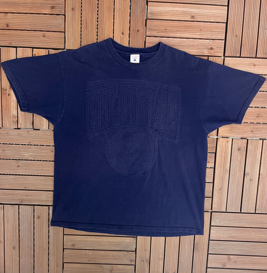 University of Michigan Wolverines Imprinted Graphic Tee | Size X-Large | Vintage 1990s College Blue T-Shirt |