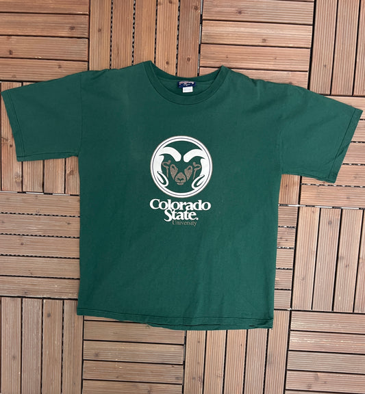 Colorado State Rams Graphic Tee | Size Large | Vintage 1990s Made in USA College Green T-Shirt |