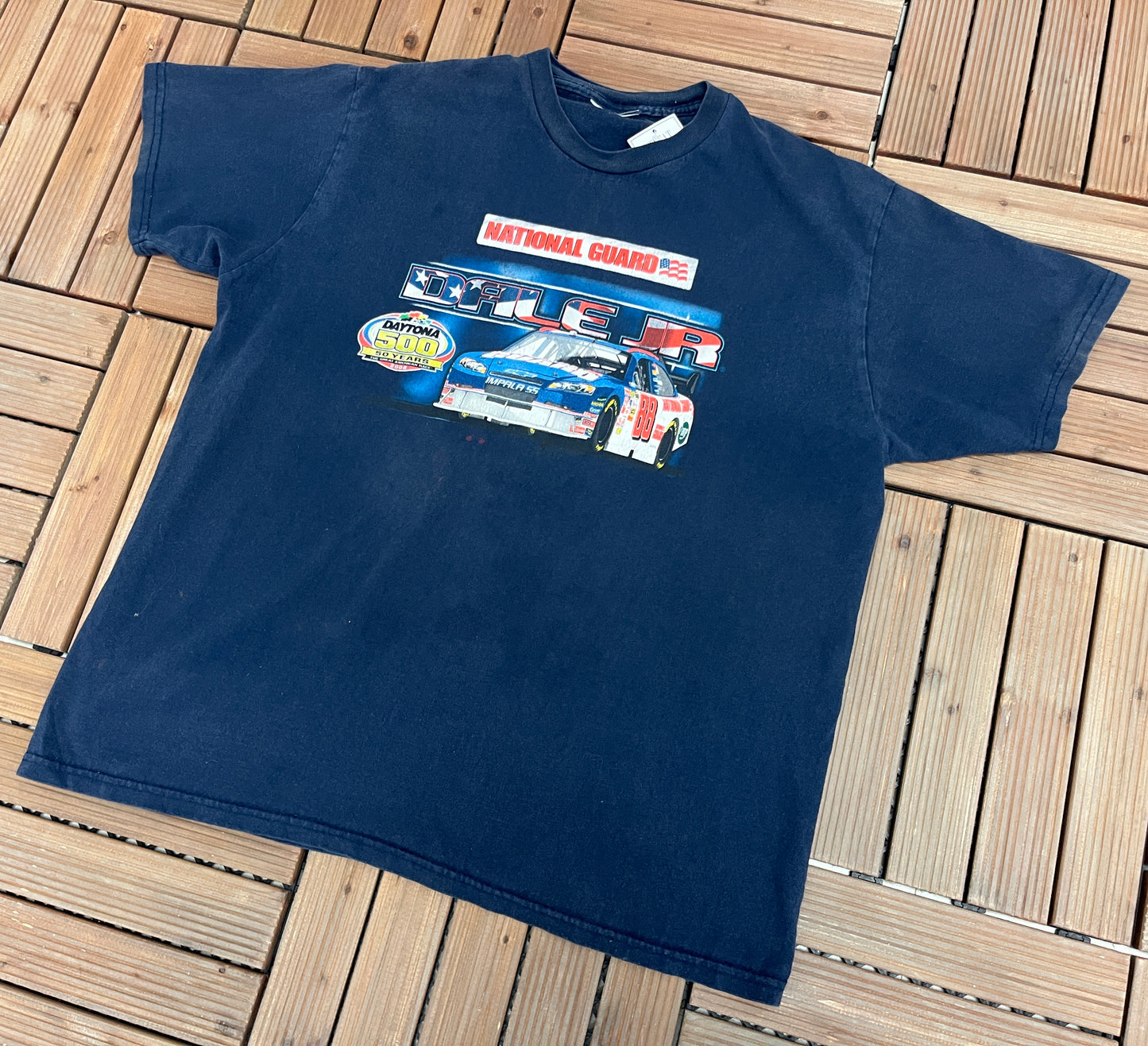 Dale Earnhardt Jr National Guard NASCAR Racing Graphic Tee | Size X-Large | Vintage 2000s Blue Racing T-Shirt | Free Shipping to USA |