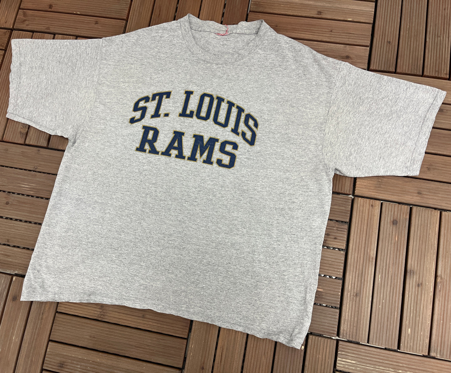 St. Louis Rams Spell Out Graphic Tee | Size X-Large | Vintage 2000s NFL Football Grey T-Shirt |
