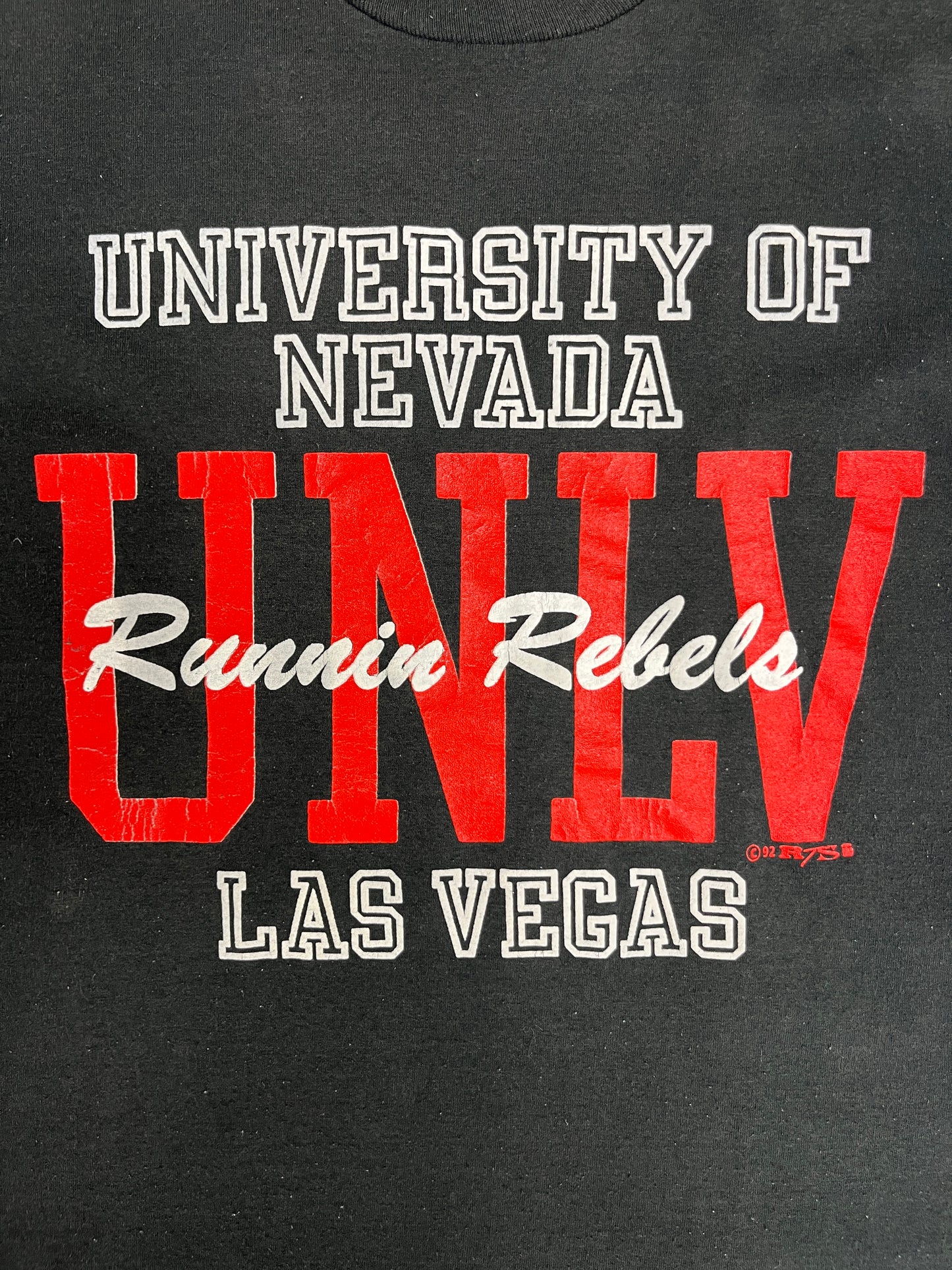 University of Nevada Las Vegas Runnin' Rebels Graphic Tee | Size X-Large |Vintage 1990s College Single Stitch Black T-Shirt |