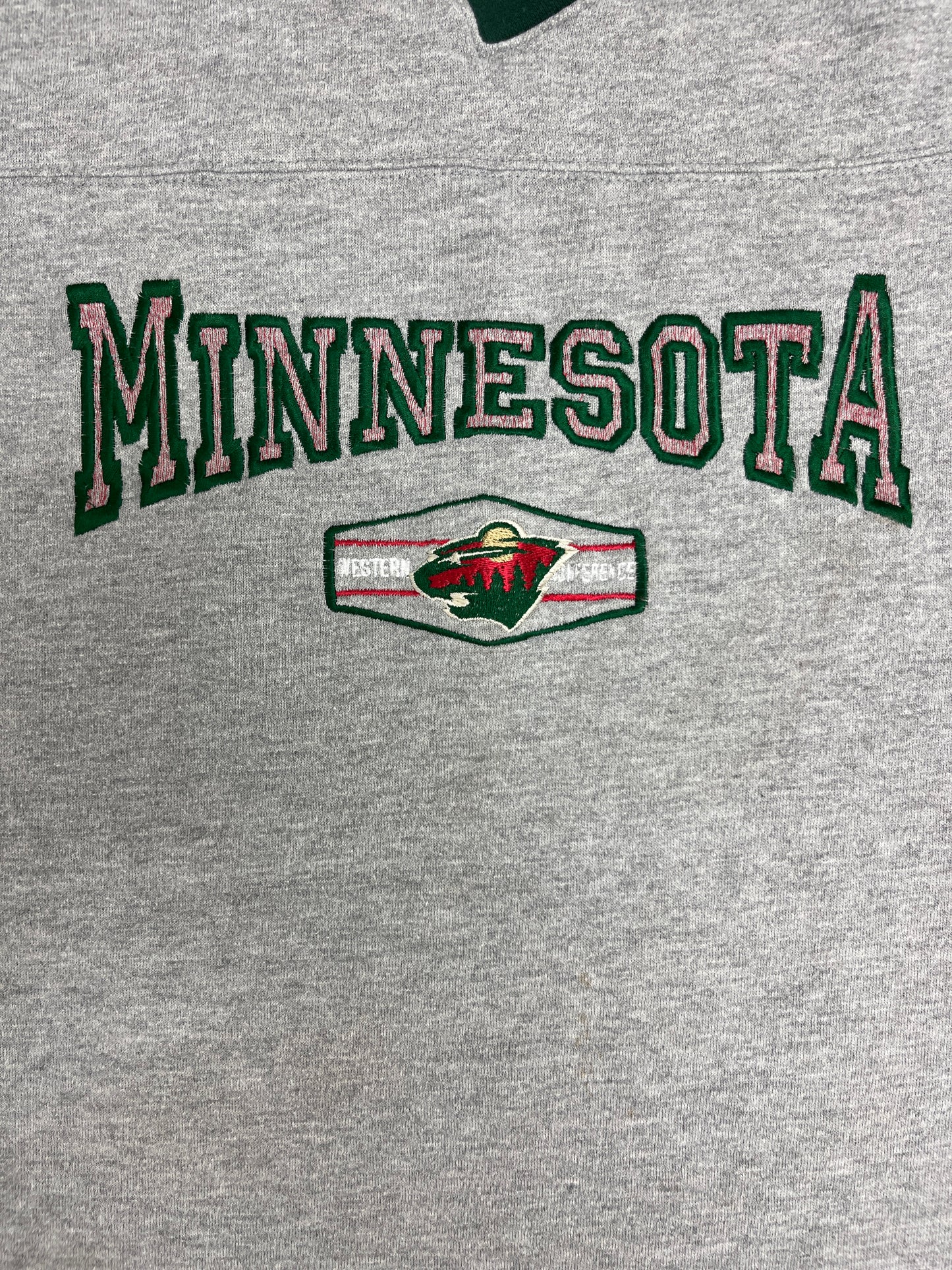 Minnesota Wild Stitched Graphic Crewneck | Size X-Large | Vintage 2000s NHL Hockey Grey Sweater |