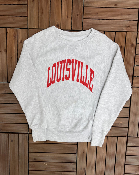 Louisville Cardinals Graphic Crewneck | Size Medium | Vintage 1990s College Sports Grey Sweater | Free Shipping to USA |