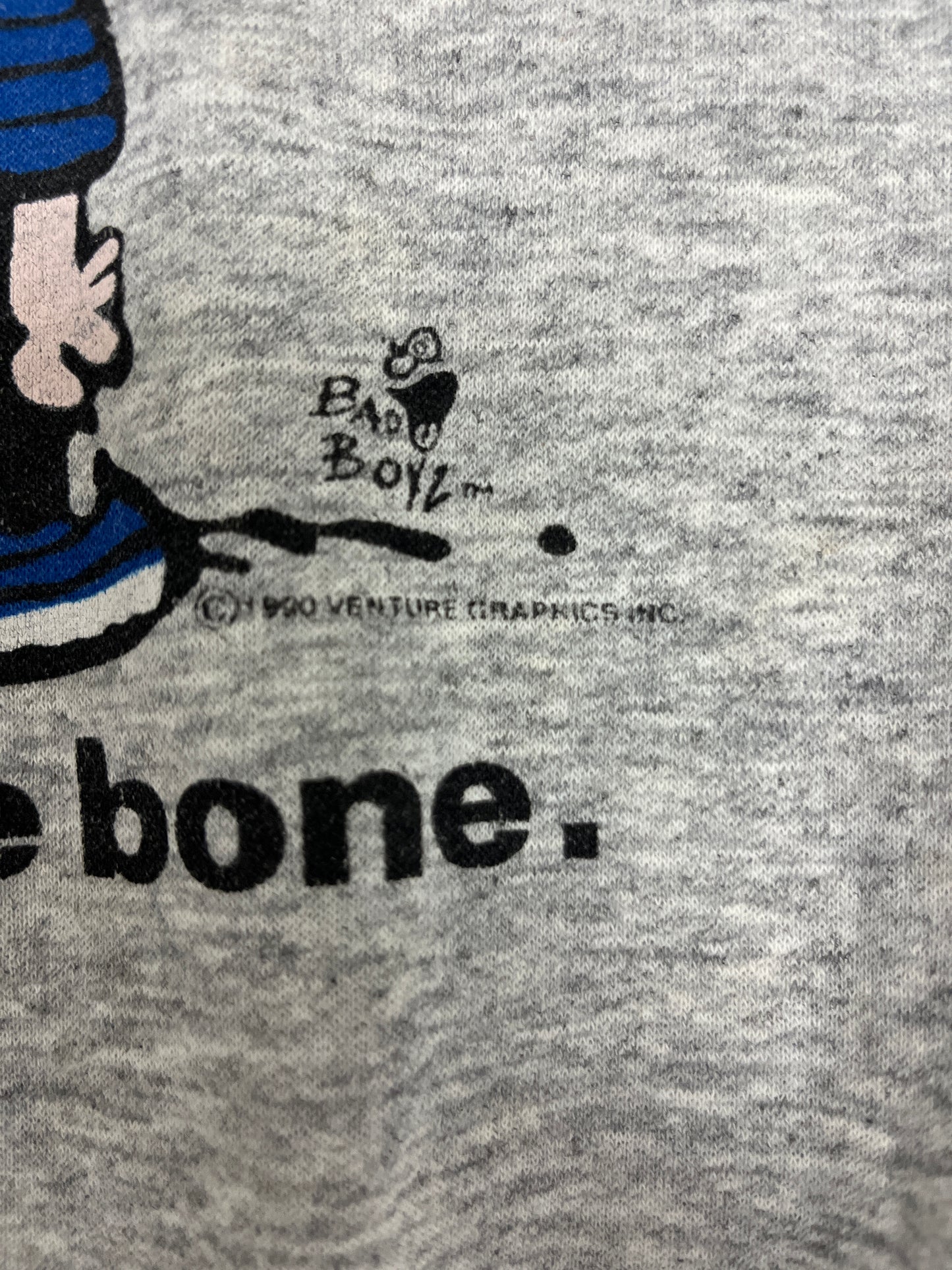 Bad To The Bone Graphic Crewneck | Size Large | Vintage 1990s Cartoon Grey Sweatshirt | Made in USA |