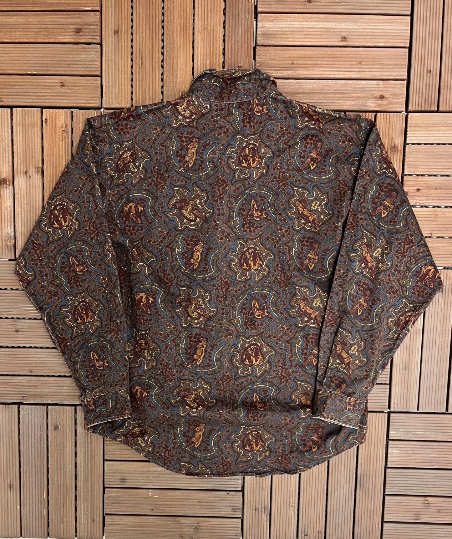 Ruff Hewn Animal Abstract Button Down | Size Large | Vintage 1990s Made in Canada Brown Button Down | Free Shipping to USA |