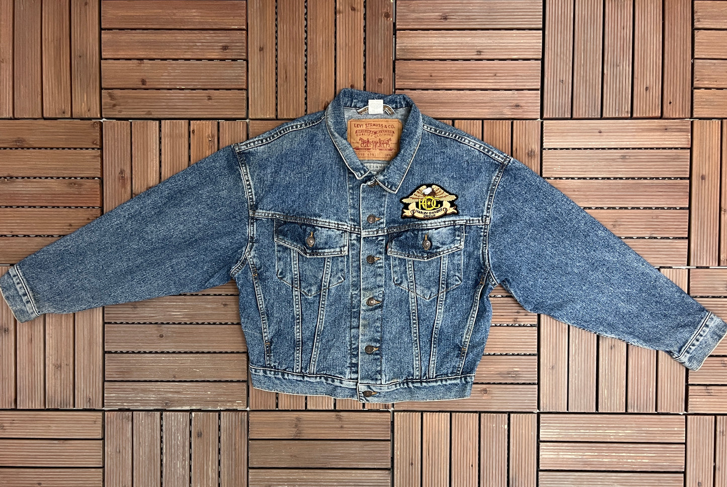 Harley Owners Group Levi Strauss & Co 70598-4891 Denim Jacket | Size Small | Vintage 1990s Blue Jean Trucker Jacket |