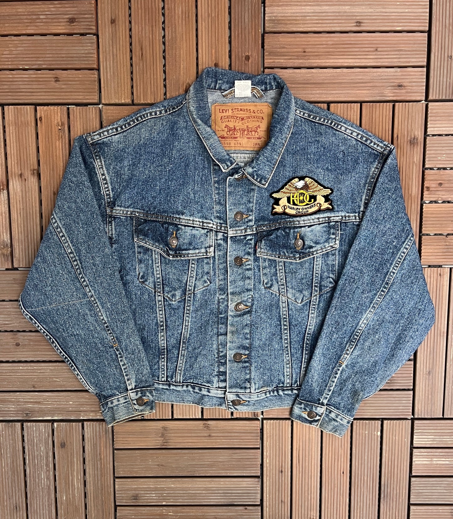 Harley Owners Group Levi Strauss & Co 70598-4891 Denim Jacket | Size Small | Vintage 1990s Blue Jean Trucker Jacket |