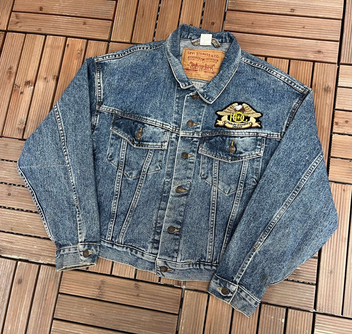 Harley Owners Group Levi Strauss & Co 70598-4891 Denim Jacket | Size Small | Vintage 1990s Blue Jean Trucker Jacket |