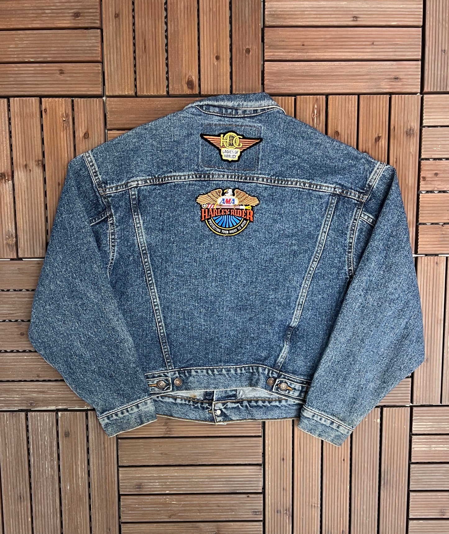 Harley Owners Group Levi Strauss & Co 70598-4891 Denim Jacket | Size Small | Vintage 1990s Blue Jean Trucker Jacket |