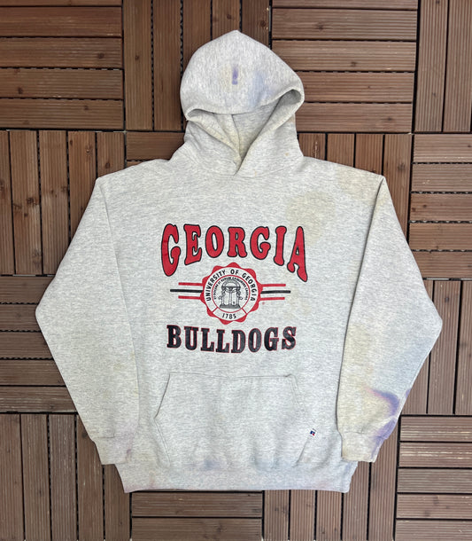 Georgia Bulldogs Graphic Hoodie | Size XXX-Large | Vintage 1990s Russell Athletic College Sports Grey Sweatshirt |