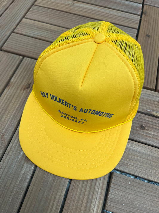 Ray Volkert's Automotive Graphic Hat | Snap Back | Vintage 1990s Promotional Trucker Yellow Cap | Easton, PA | Free Shipping to USA |