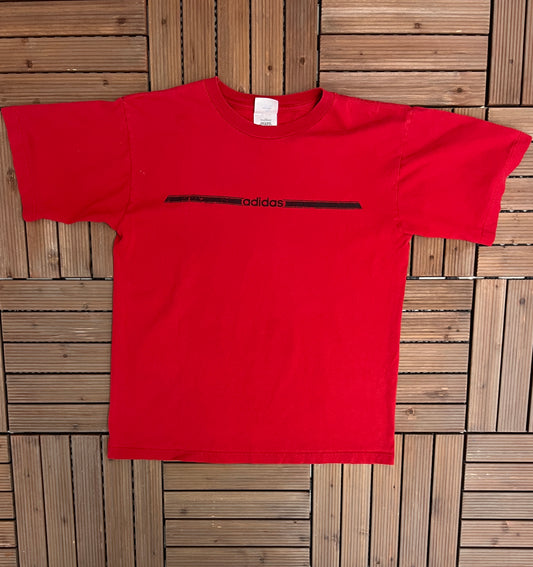 Adidas Spell Out Graphic Tee | Size Medium | Vintage 1990s Adidas Branded Red T-Shirt | Free Shipping to USA |