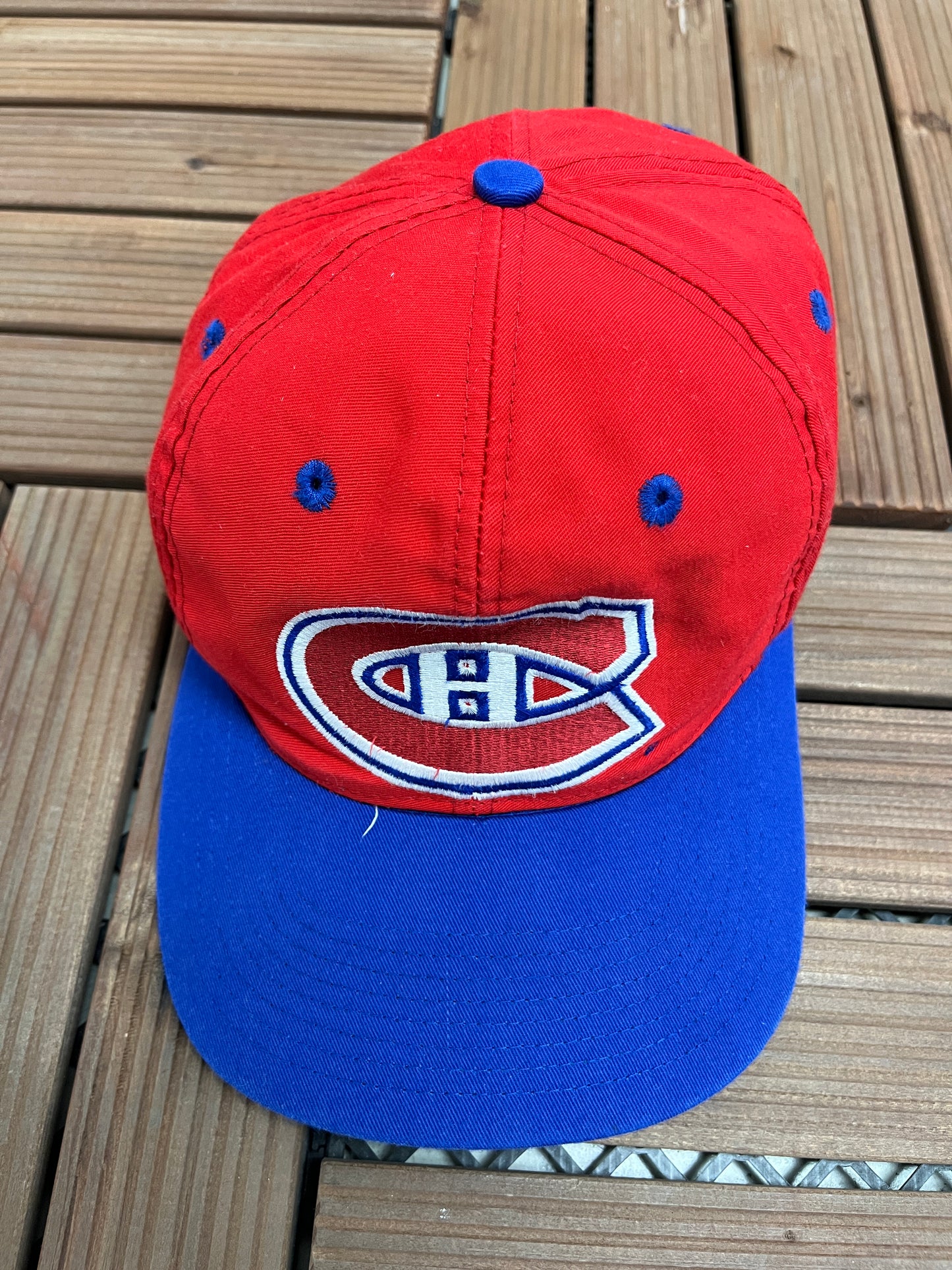 Montreal Canadiens Embroidered Graphic Hat | Snap Back | Vintage 1990s NHL Hockey Red Cap |