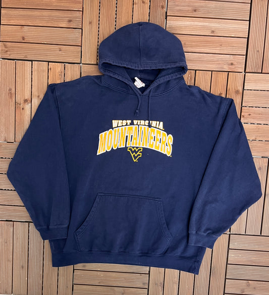 West Virginia Mountaineers Graphic Hoodie | Size XX-Large | Vintage 1990s College Sports Blue Sweatshirt |