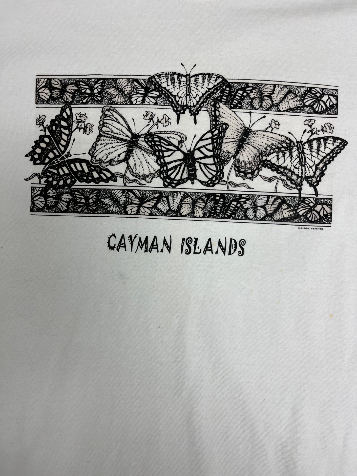 Cayman Islands Butterfly Graphic Tee | Size Large | Vintage 2000s Tourist White T-Shirt |