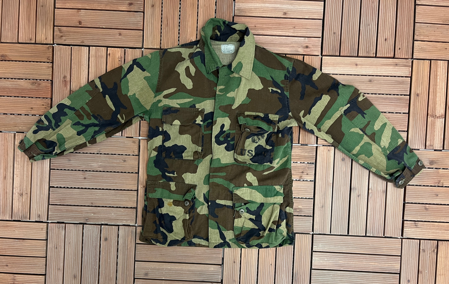 US-10 Camouflage Military Army Button Down | Size Small | Vintage 1990s Military Green Camo Long Sleeve Shirt | Free Shipping to USA |