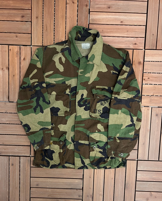 US-10 Camouflage Military Army Button Down | Size Small | Vintage 1990s Military Green Camo Long Sleeve Shirt | Free Shipping to USA |