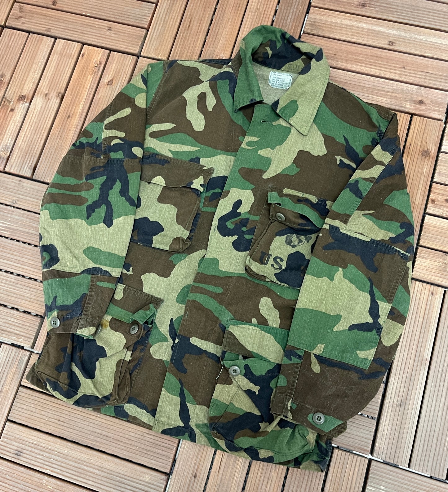 US-10 Camouflage Military Army Button Down | Size Small | Vintage 1990s Military Green Camo Long Sleeve Shirt | Free Shipping to USA |