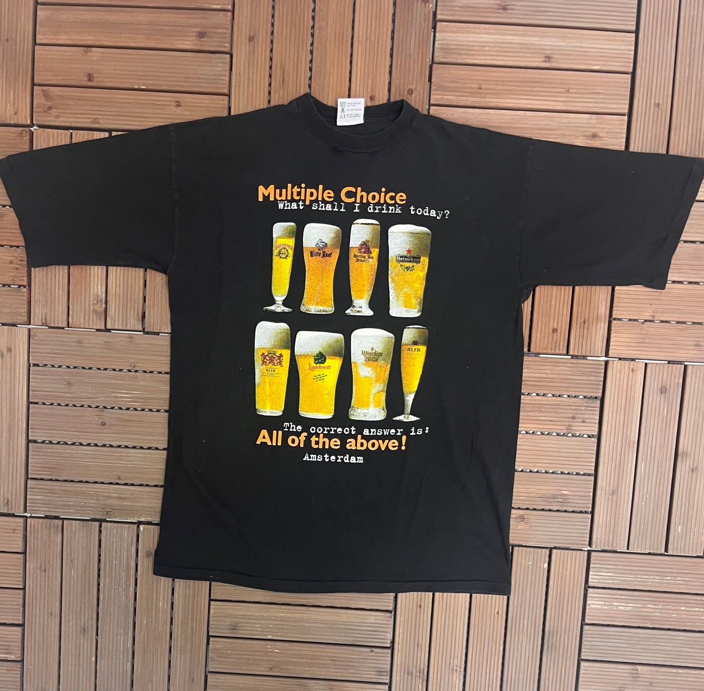 Multiple Choice Beer Amsterdam T-Shirt | Size XX-Large | Vintage 1990s Single Stitch Black T-Shirt |