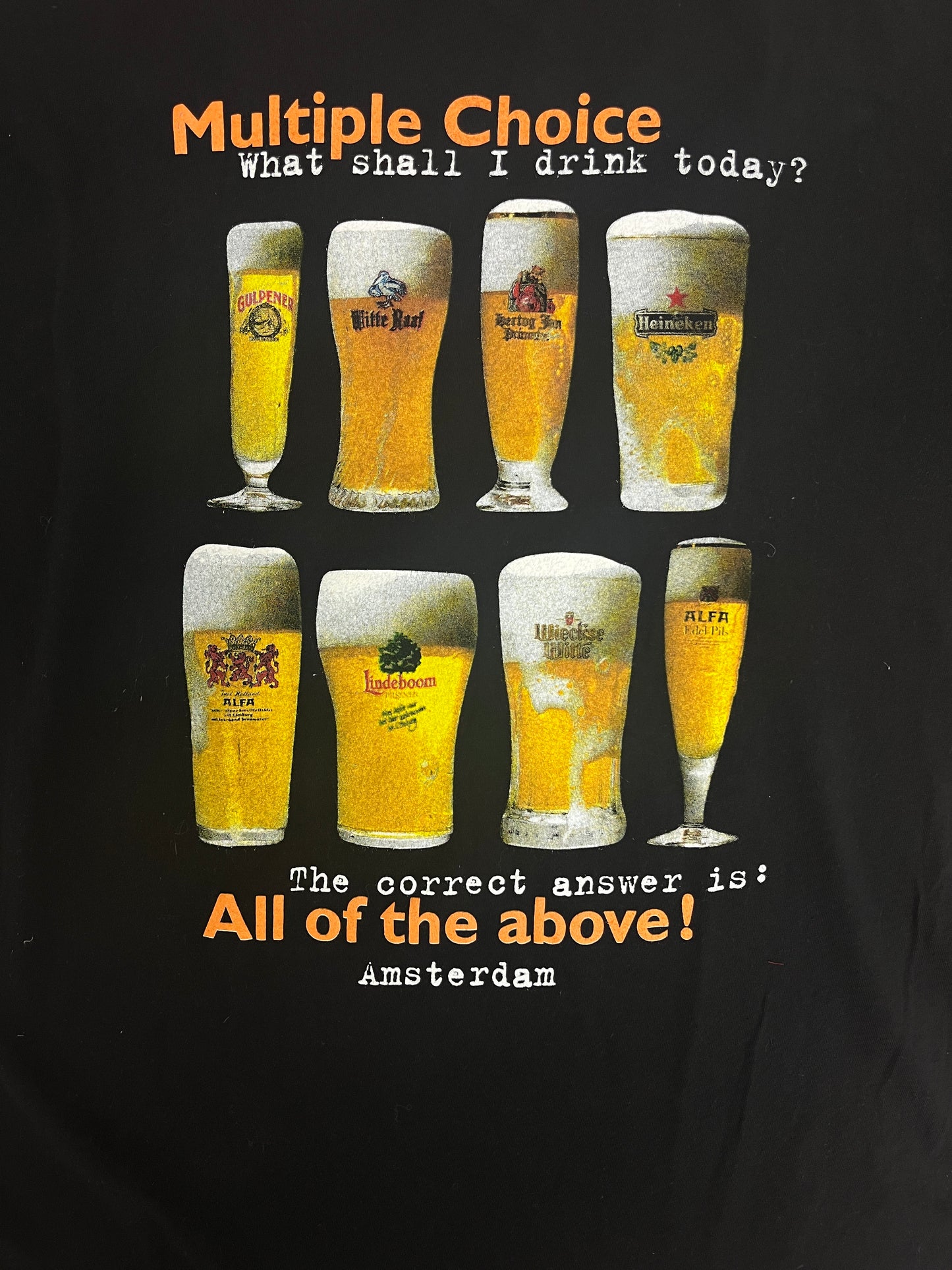 Multiple Choice Beer Amsterdam T-Shirt | Size XX-Large | Vintage 1990s Single Stitch Black T-Shirt |