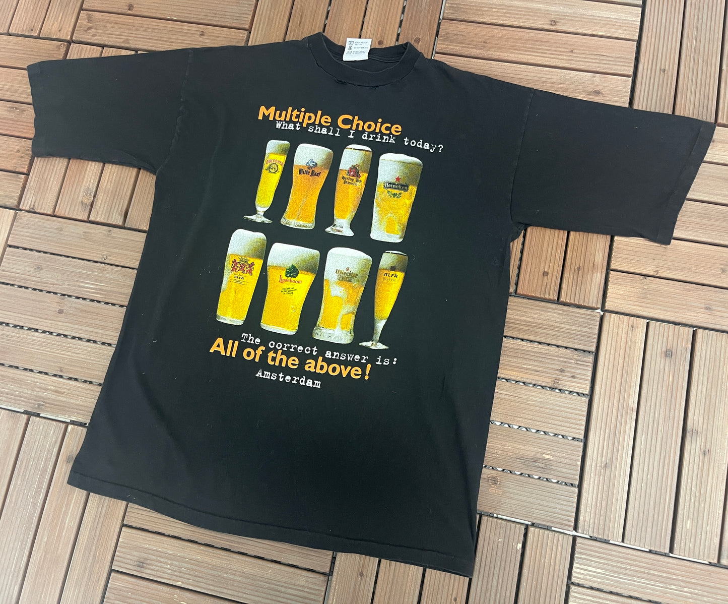 Multiple Choice Beer Amsterdam T-Shirt | Size XX-Large | Vintage 1990s Single Stitch Black T-Shirt |